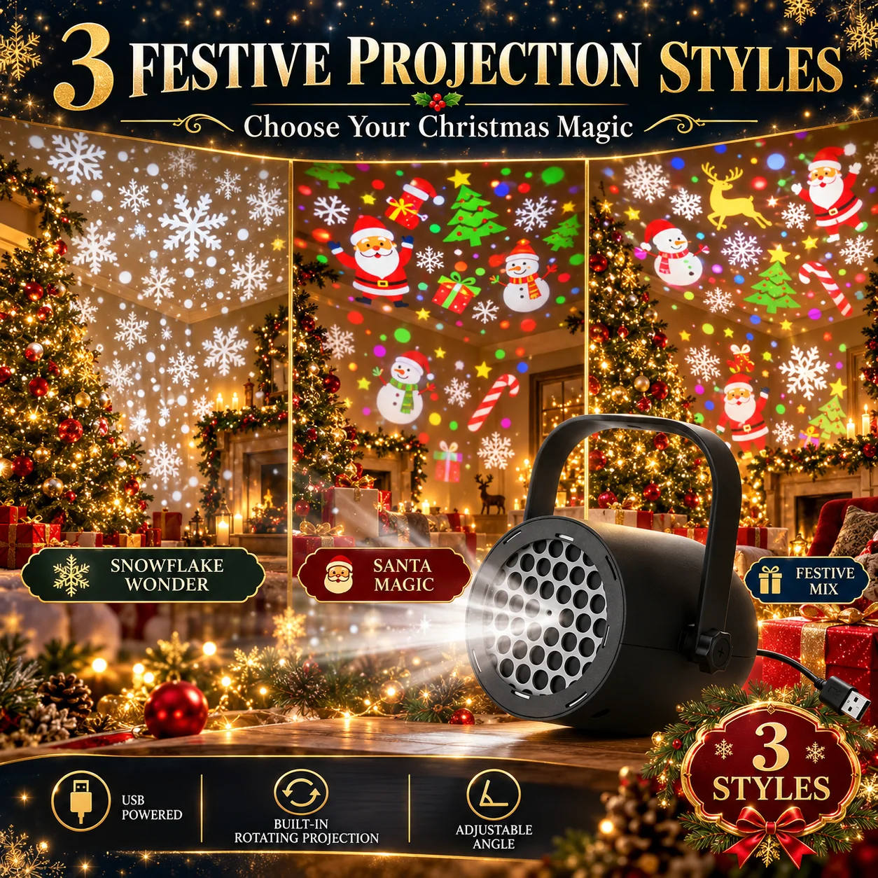 USB Christmas Pattern Projector
